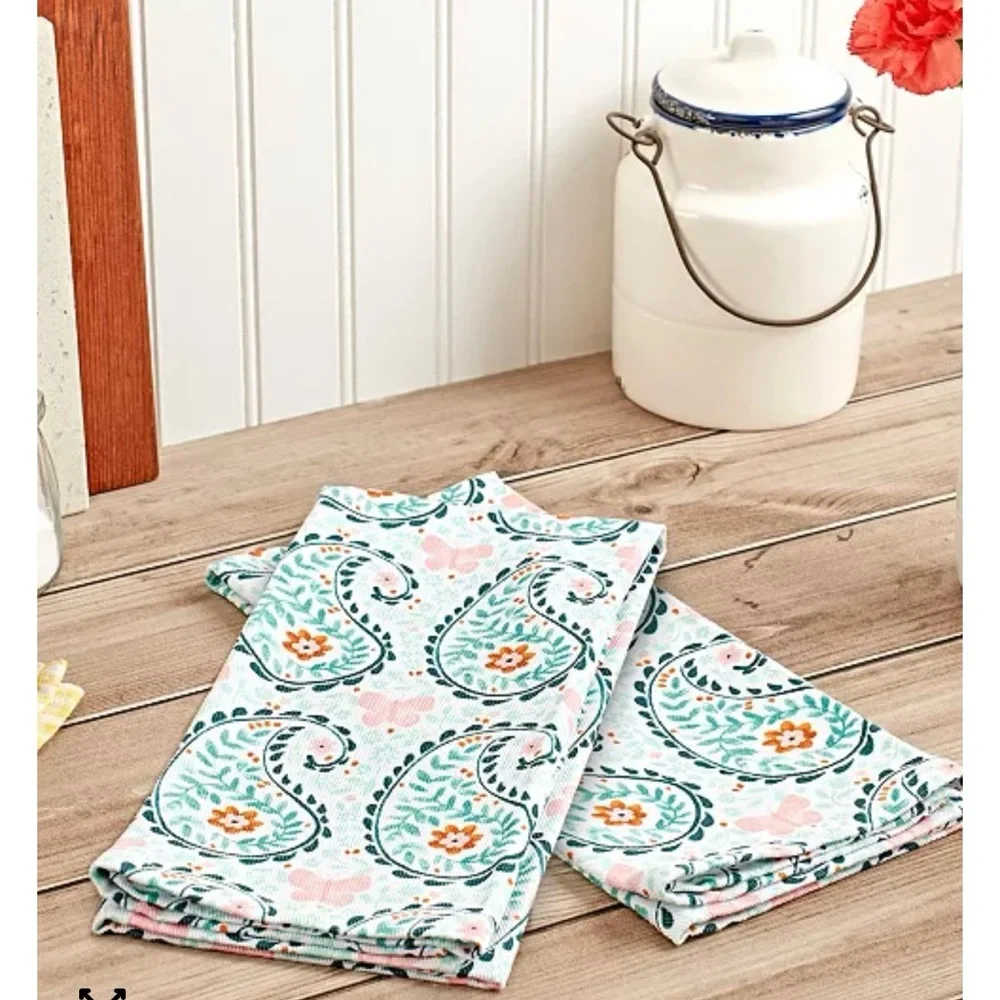 Paisley Floral Hand Towels - Pink and Green